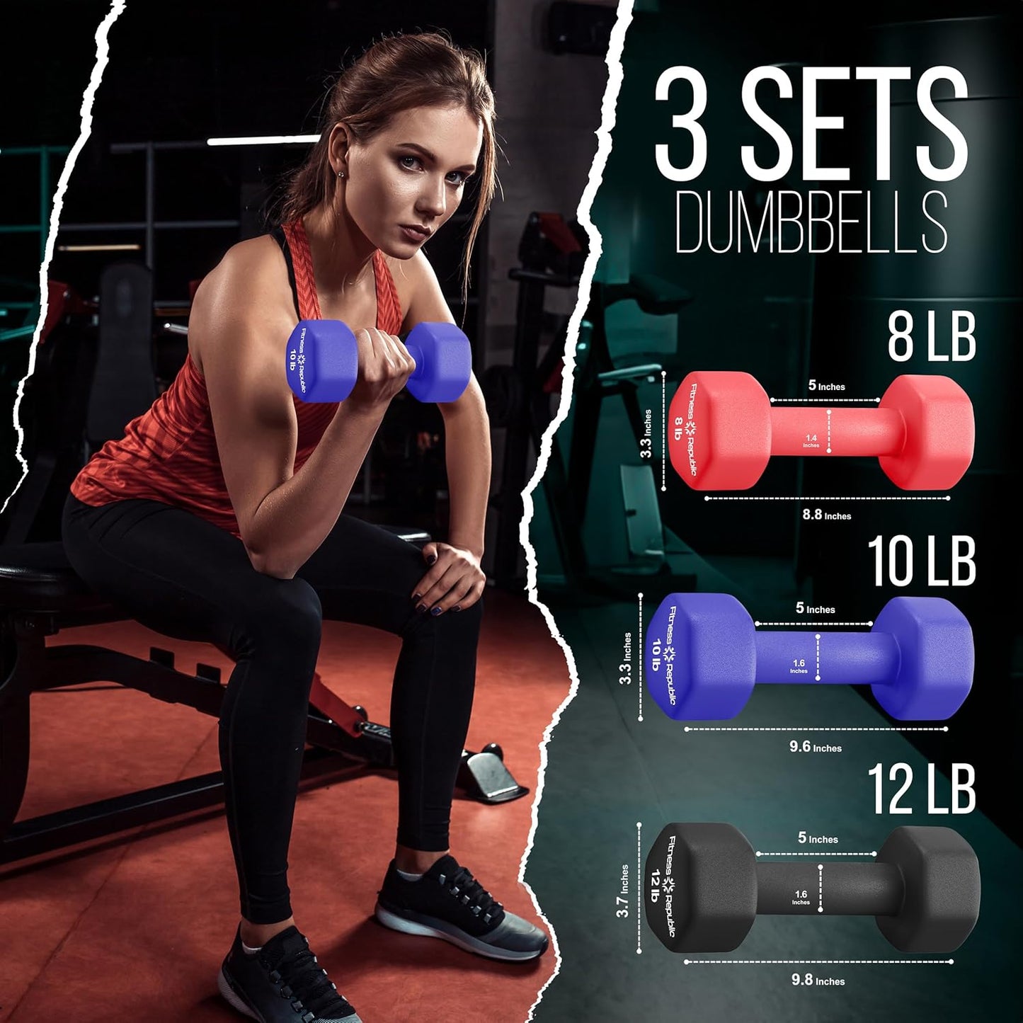 Neoprene Workout Dumbbell Set - Non Slip, anti Roll Exercise & Fitness Dumbbells Combo - Hex Shaped Hand Weights for Men & Women - Ideal for Home Gyms Training