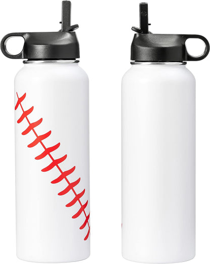 40Oz Insulated Water Bottles Stainless Steel Water Bottles with Straw Sports Water Jug Wide Mouth Water Kettle (BASEBALL, 40Oz)